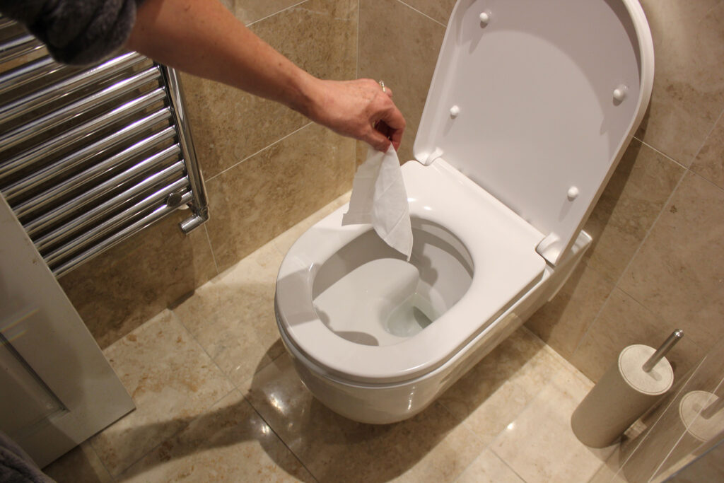 Wipe being put in loo